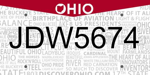 JDW5674 Ohio License Plate