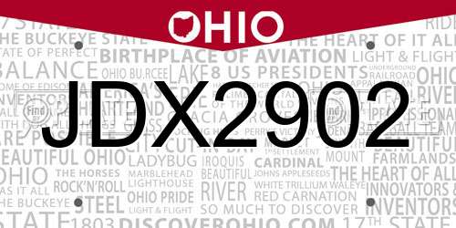 JDX2902 Ohio License Plate
