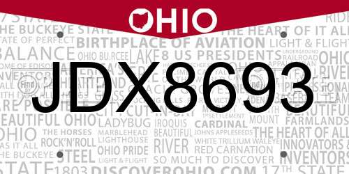 JDX8693 Ohio License Plate
