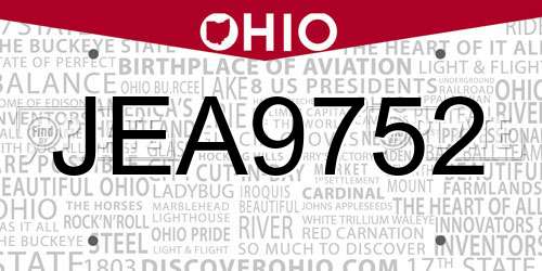 JEA9752 Ohio License Plate