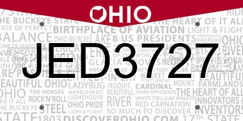 JED3727 Ohio License Plate