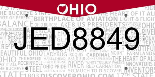 JED8849 Ohio License Plate