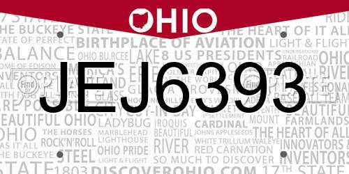 JEJ6393 Ohio License Plate