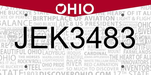 JEK3483 Ohio License Plate