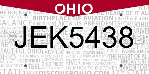 JEK5438 Ohio License Plate