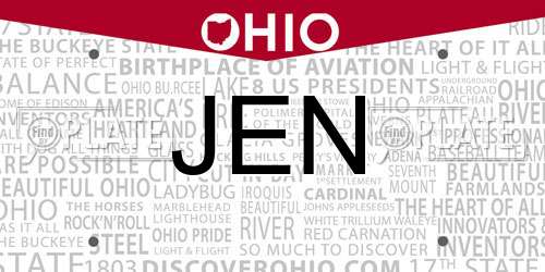 JEN Ohio License Plate