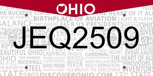 JEQ2509 Ohio License Plate