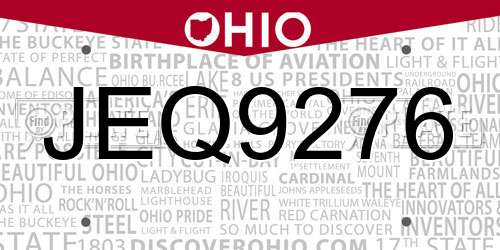 JEQ9276 Ohio License Plate