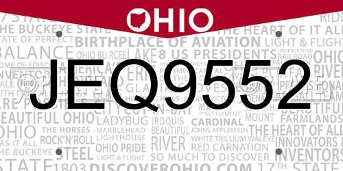 JEQ9552 Ohio License Plate