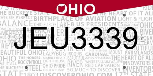 JEU3339 Ohio License Plate