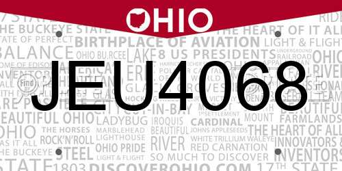 JEU4068 Ohio License Plate