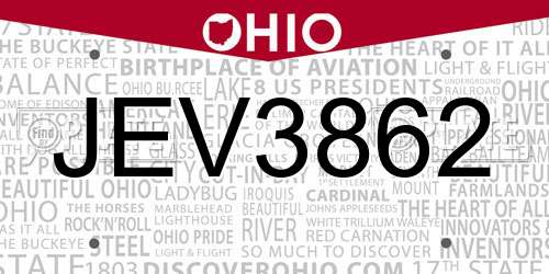 JEV3862 Ohio License Plate