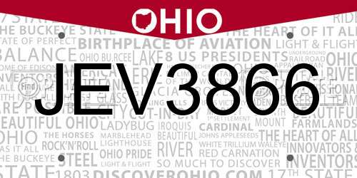 JEV3866 Ohio License Plate