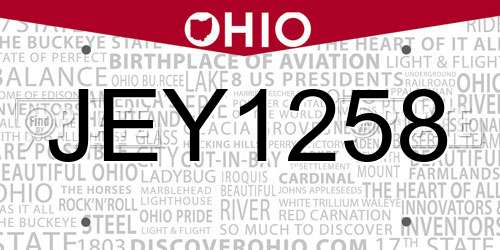 JEY1258 Ohio License Plate