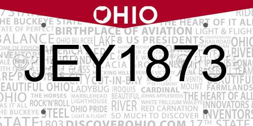 JEY1873 Ohio License Plate