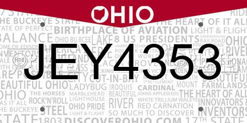JEY4353 Ohio License Plate