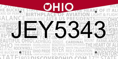JEY5343 Ohio License Plate