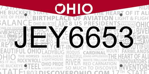 JEY6653 Ohio License Plate
