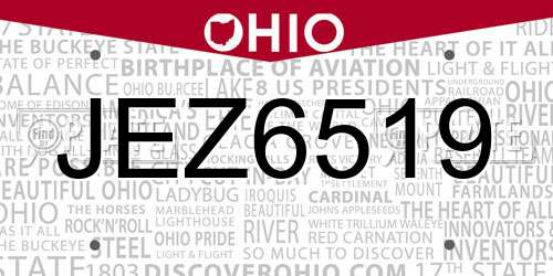 JEZ6519 Ohio License Plate