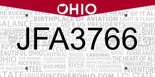 JFA3766 Ohio License Plate