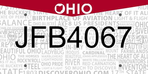 JFB4067 Ohio License Plate