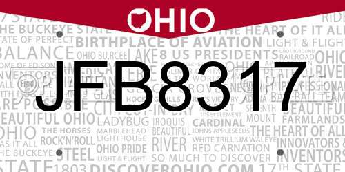 JFB8317 Ohio License Plate