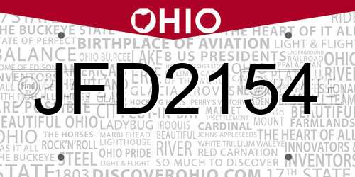 JFD2154 Ohio License Plate