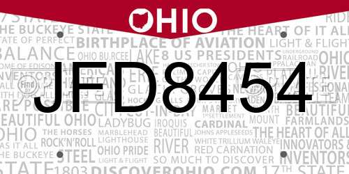 JFD8454 Ohio License Plate