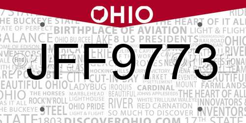 JFF9773 Ohio License Plate