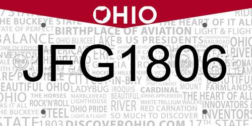 JFG1806 Ohio License Plate