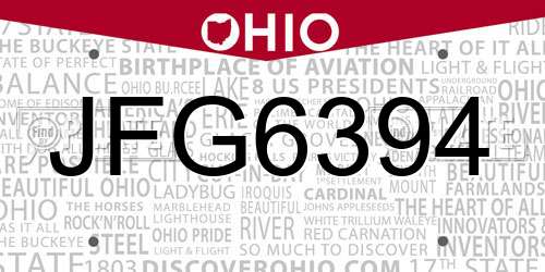 JFG6394 Ohio License Plate
