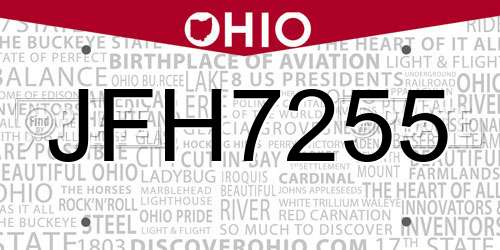 JFH7255 Ohio License Plate