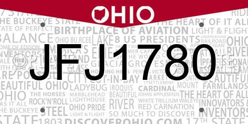 JFJ1780 Ohio License Plate