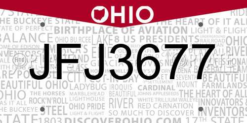JFJ3677 Ohio License Plate