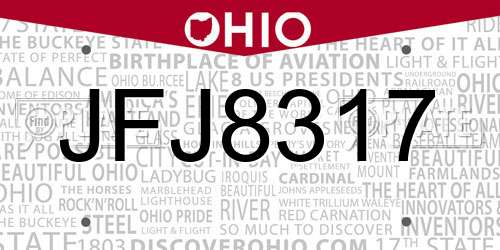 JFJ8317 Ohio License Plate