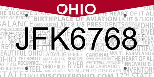 JFK6768 Ohio License Plate