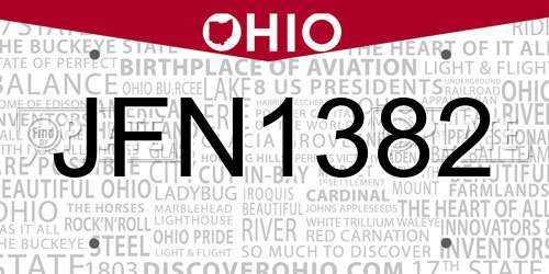 JFN1382 Ohio License Plate