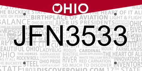 JFN3533 Ohio License Plate