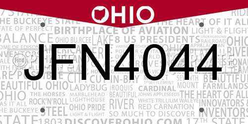 JFN4044 Ohio License Plate