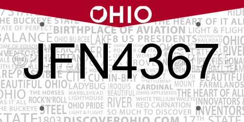 JFN4367 Ohio License Plate