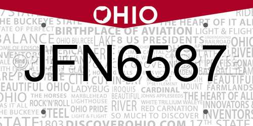 JFN6587 Ohio License Plate