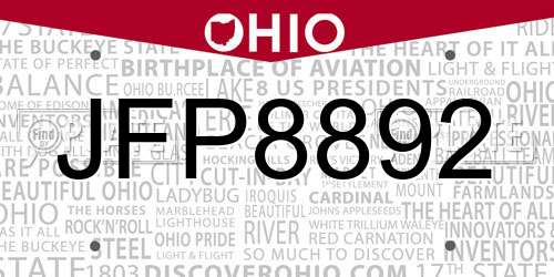 JFP8892 Ohio License Plate