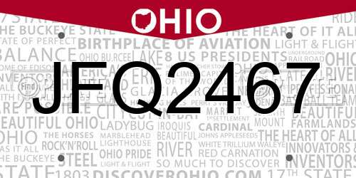 JFQ2467 Ohio License Plate