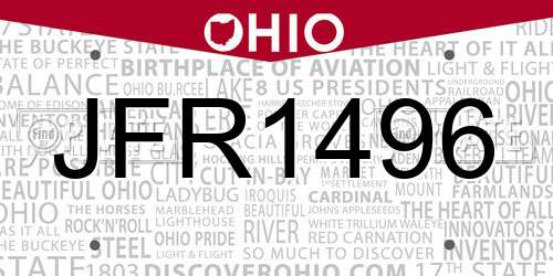 JFR1496 Ohio License Plate