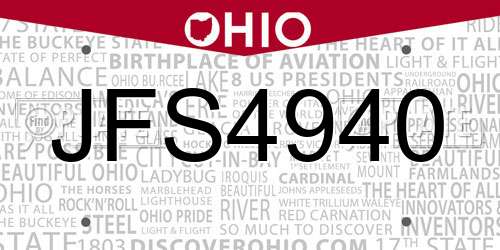 JFS4940 Ohio License Plate
