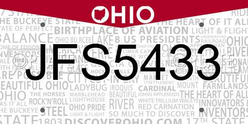 JFS5433 Ohio License Plate