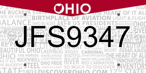 JFS9347 Ohio License Plate