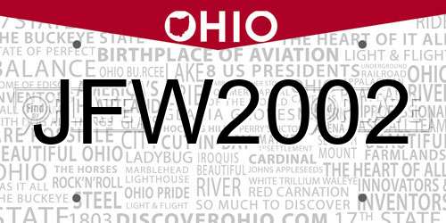 JFW2002 Ohio License Plate