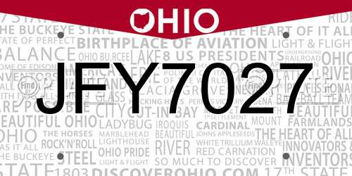 JFY7027 Ohio License Plate