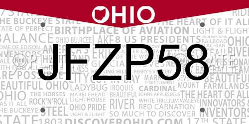 JFZP58 Ohio License Plate
